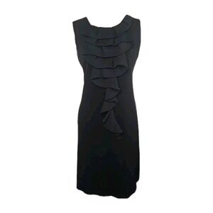 EnFocus Black Stretch Knit Ruffle Front Exposed Back Zipper Sleeveless Dress 12
